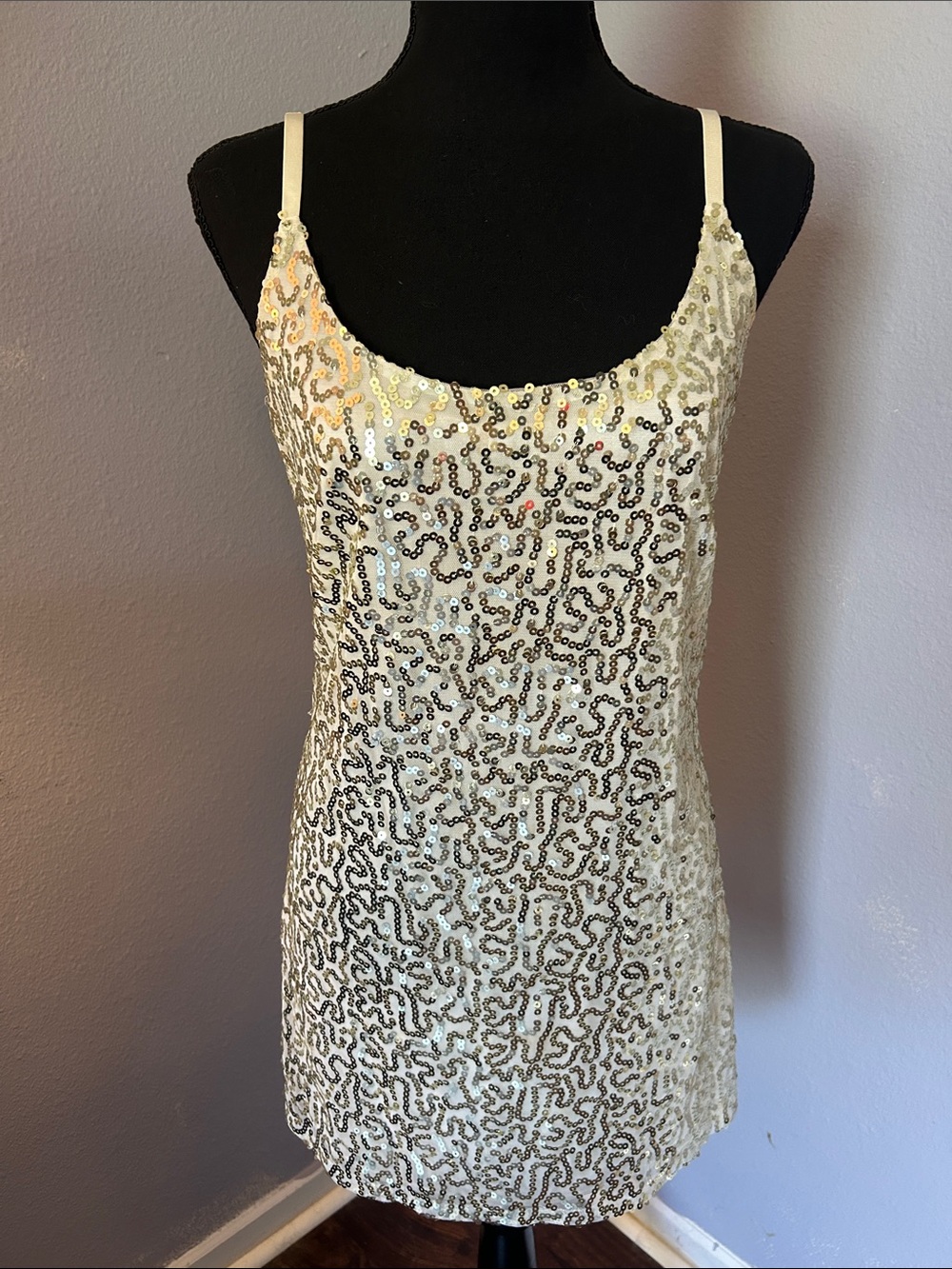 Neiman Marcus Women Gold Sequin Slip Dress in Ivory Size Small